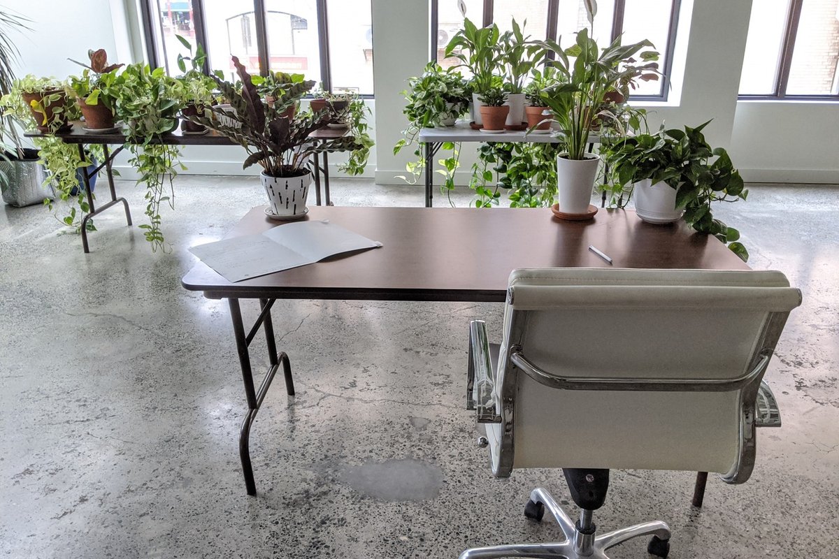 A desk in the Breathe room